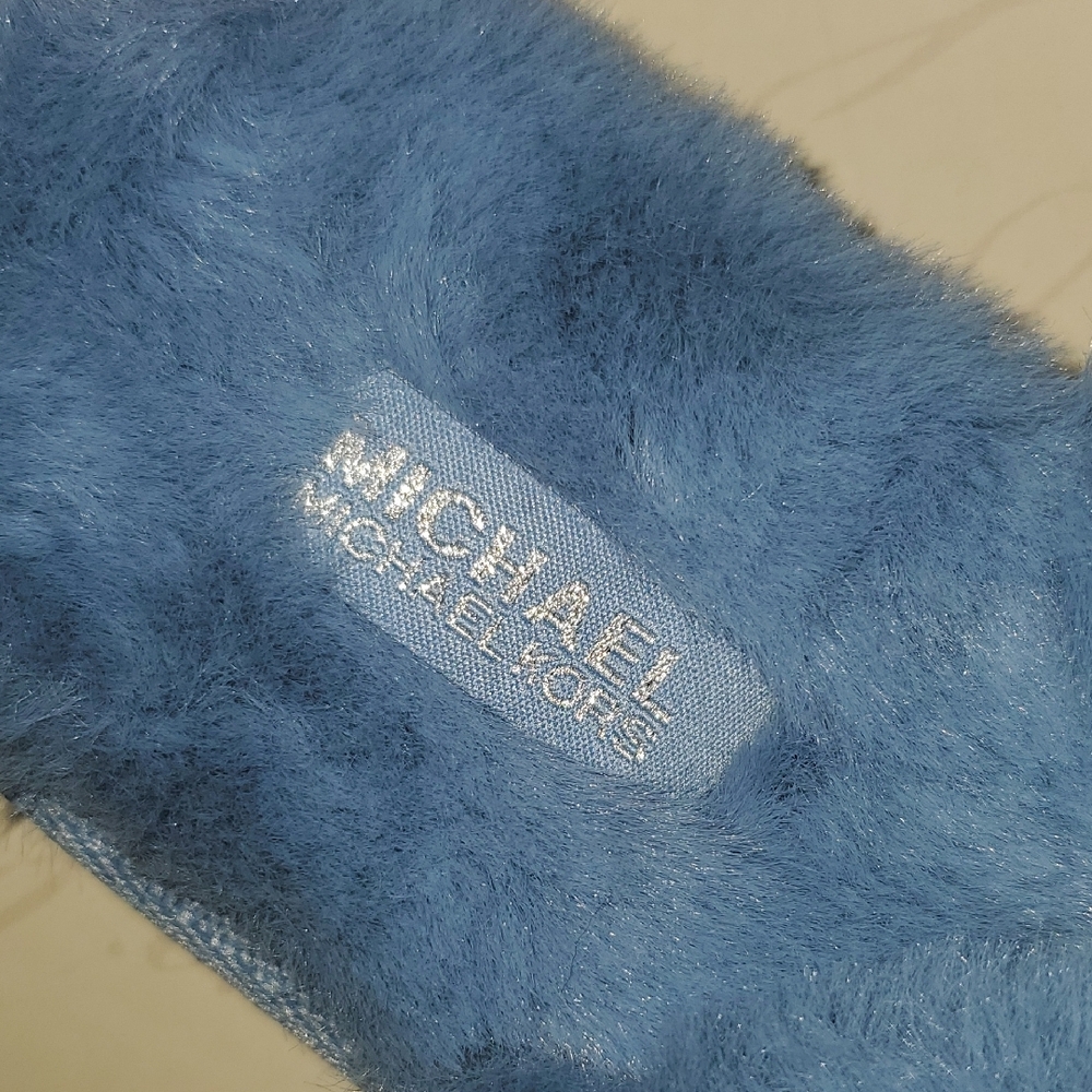 New Michael M. Kors Lala Blue Fur Crisscross Slide Slippers Size 10 - Picture 5 of 9